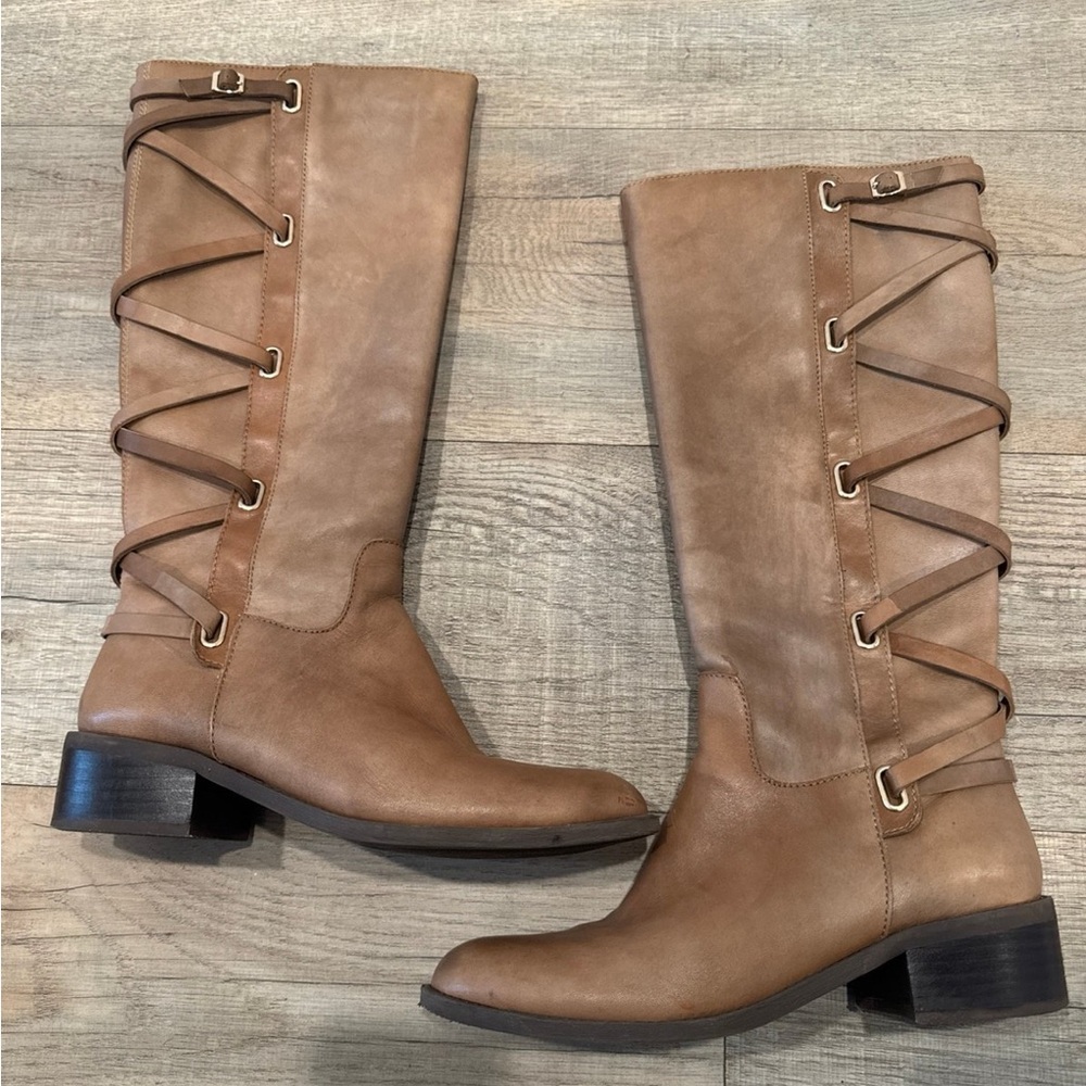 BCBGeneration Tan Heeled Boots with Lacing Detail
